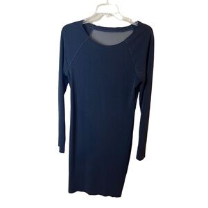 Alice + Olivia Black Long Sleeves Crew Neck Bodycon Dress Mesh Back Size Large